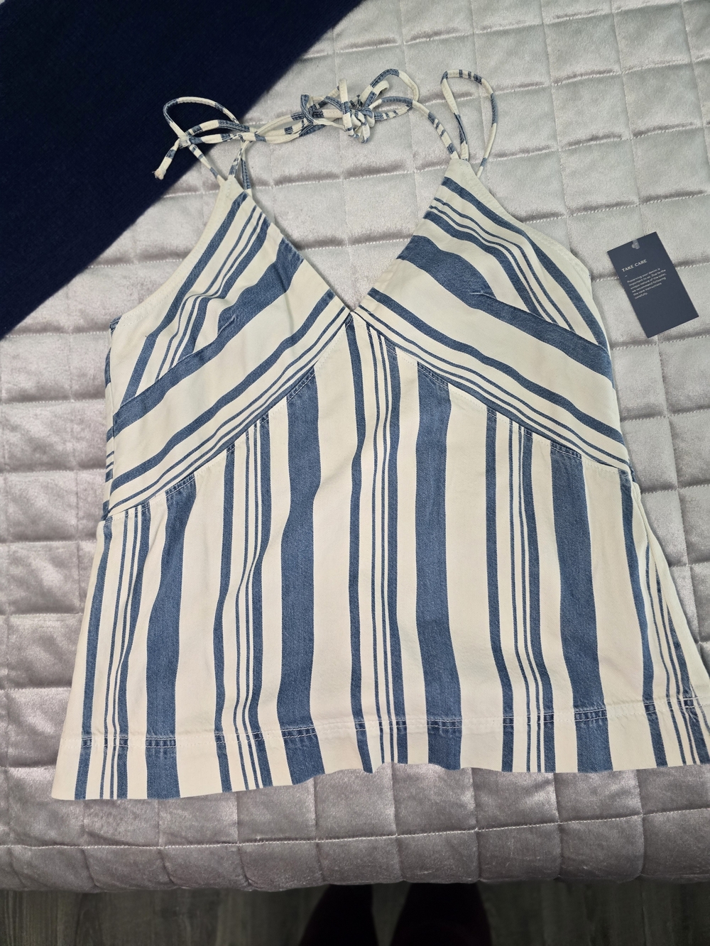Women’s Denim White and Blue Striped V-Neck Spaghetti Strap Top